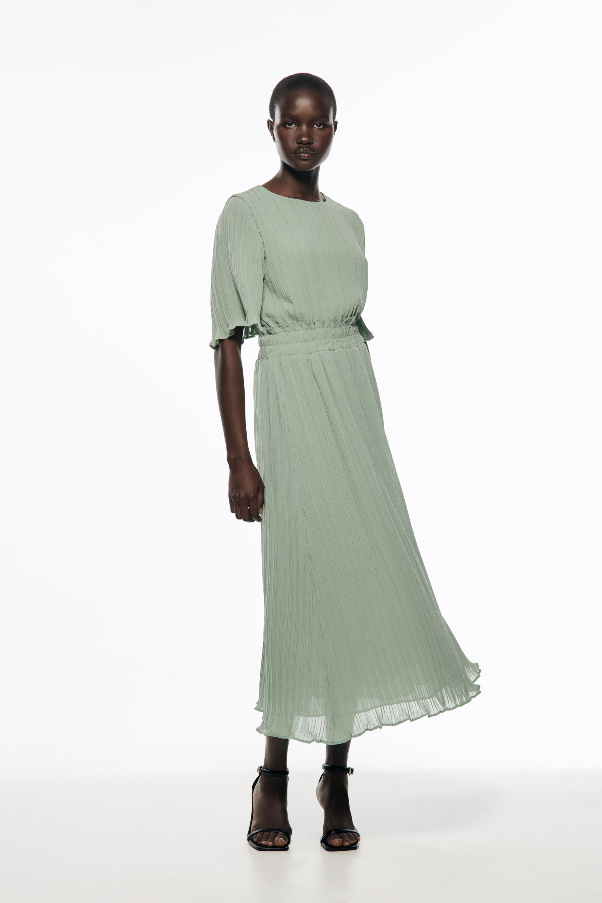 PLEATED MIDI DRESS Sea green ZARA Spain